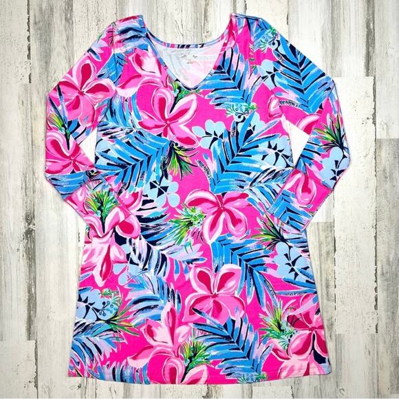 Lilly Pulitzer Kaisley Dual Neckline UPF 50+ Swing Dress Cockatoo Pink Large - Picture 7 of 14